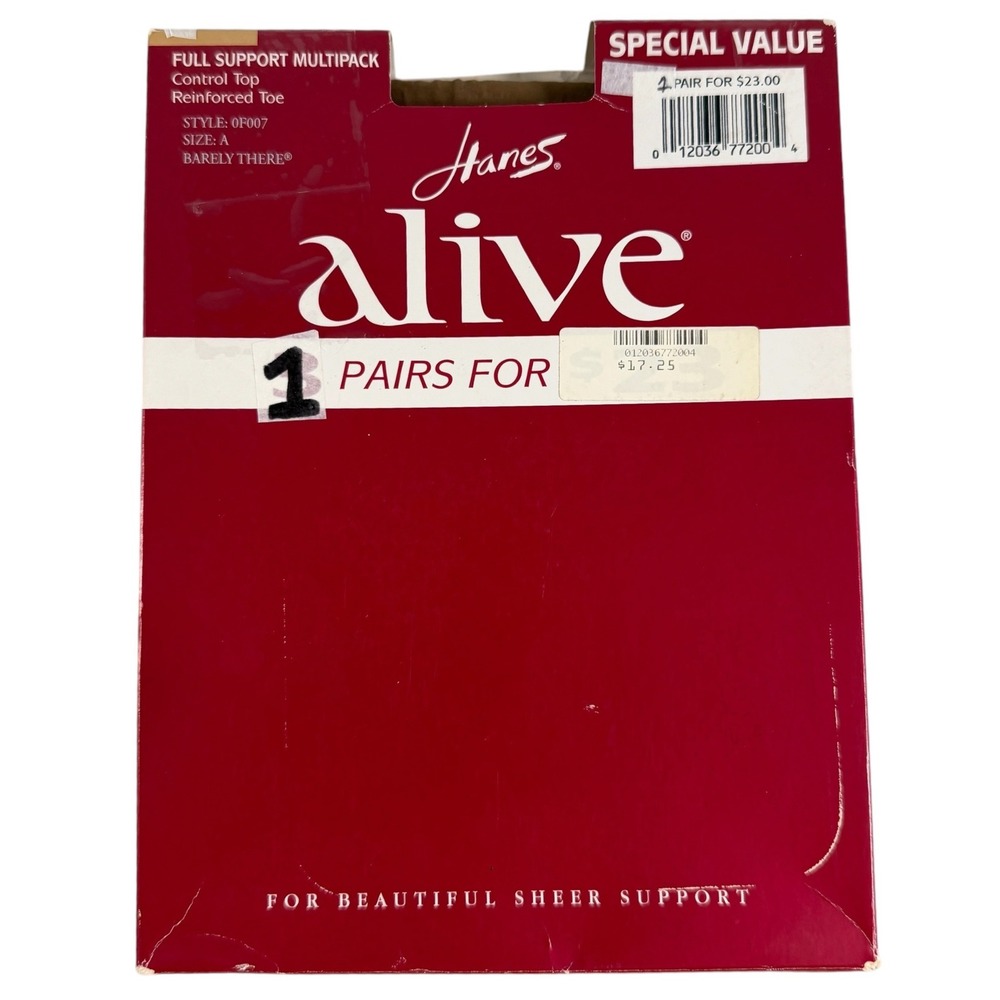 Hanes Alive Full Support Control Top Pantyhose Barely There Size A 0F007 1 Pair